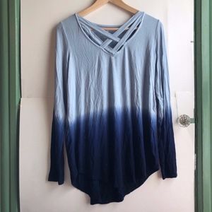 American Eagle Outfitters Tops - AMERICAN EAGLE Navy Blue Ombre Lace Up Long Sleeve American Eagle Outfitters Tops - AMERICAN EAGLE Navy Blue Ombre Lace Up Long Sleeve
